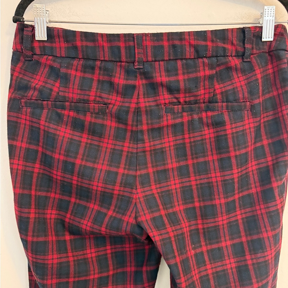 H&M L.O.G.G. Navy Red Plaid Trousers Straight Leg Pants Size 8 - Picture 7 of 12